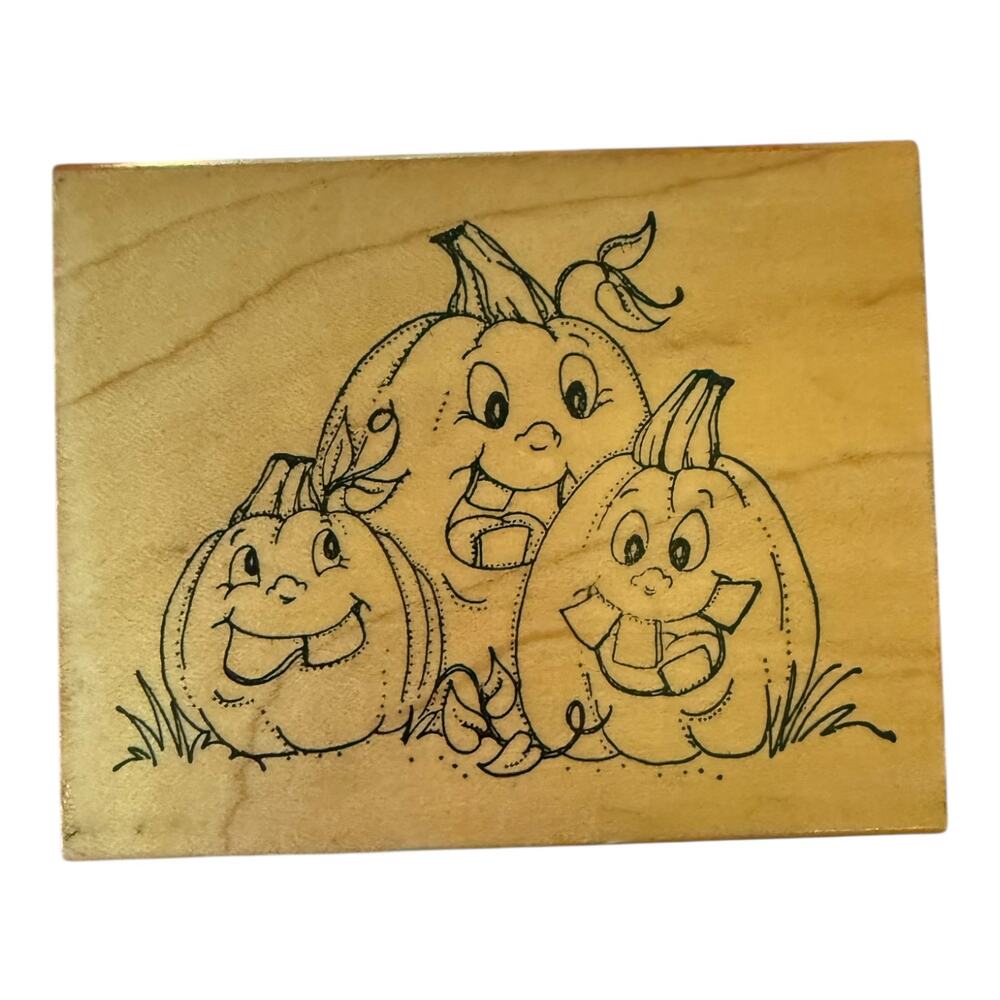 Art Impressions Vintage 1996 3 Halloween Pumpkins Smiling I-1267 Rubber Stamp